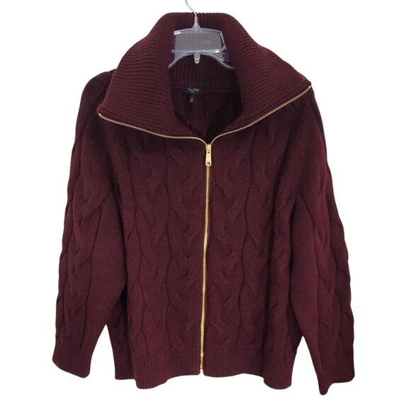 Talbots Womens Maroon Cable Knit Front Zip Cardigan Long Sleeve Size 2X‎ NWT - Picture 1 of 12